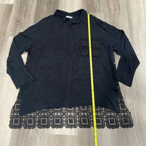 GIZIA Womens Buttoned Classic Elegant Black Lace Hem Shirt Size EU 44 US12